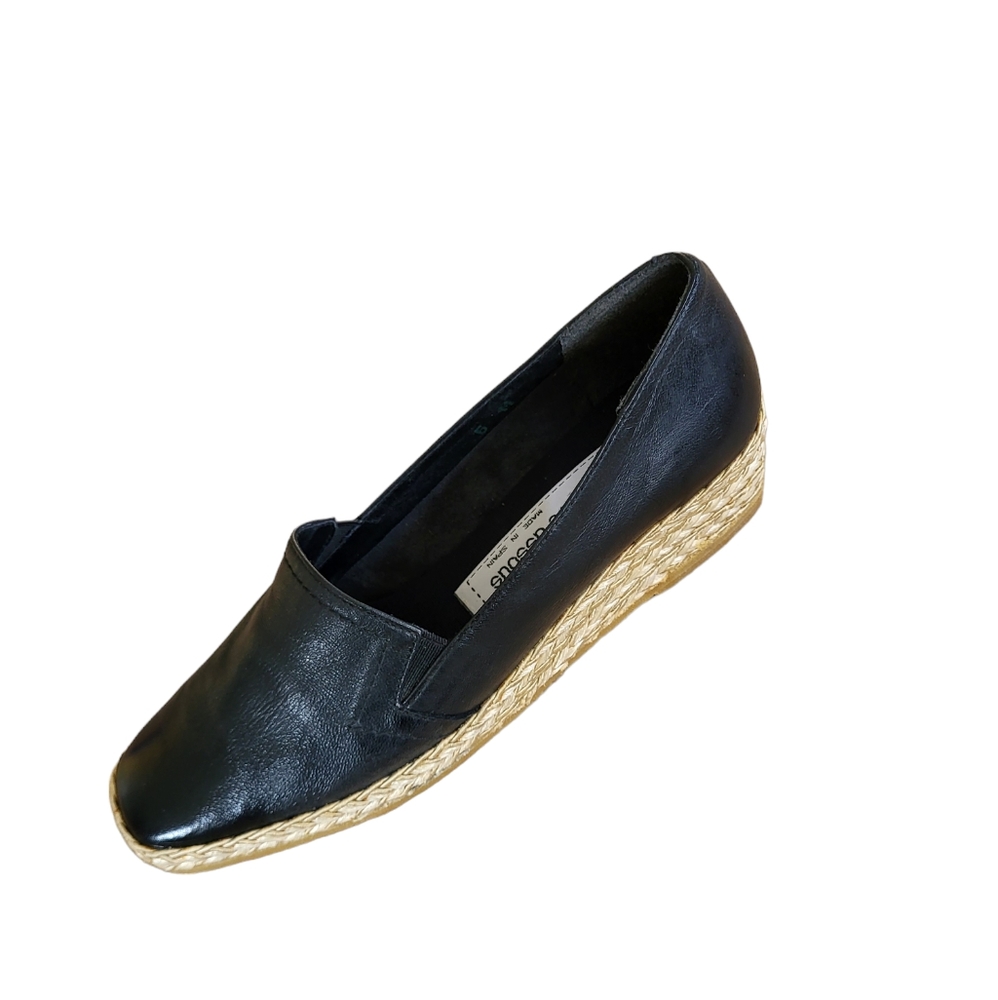 André Assous Black Espadrille Low Wedge